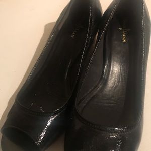 Black Cole Haan Patent Leather Wedge Nike Sole